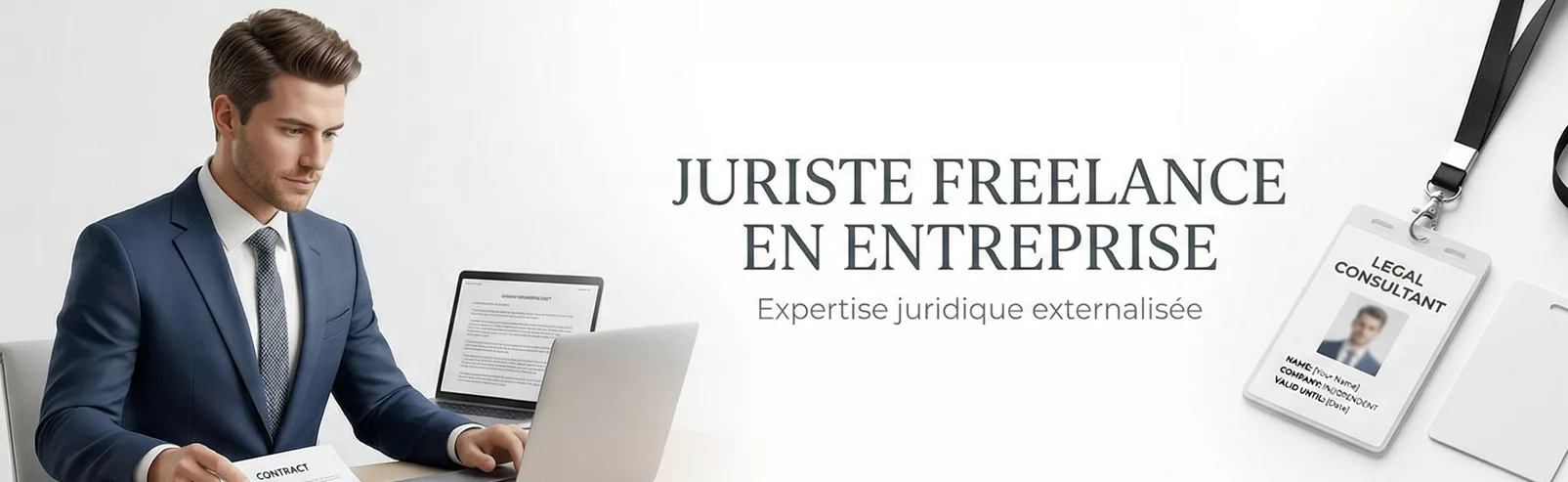 Juriste freelande en train de travailler en indépendant sur un contrat avec son tour de cos d'entreprise