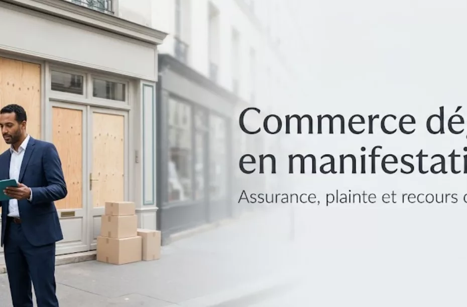 une commerçant et un avocat devant un magasin vandalisé
