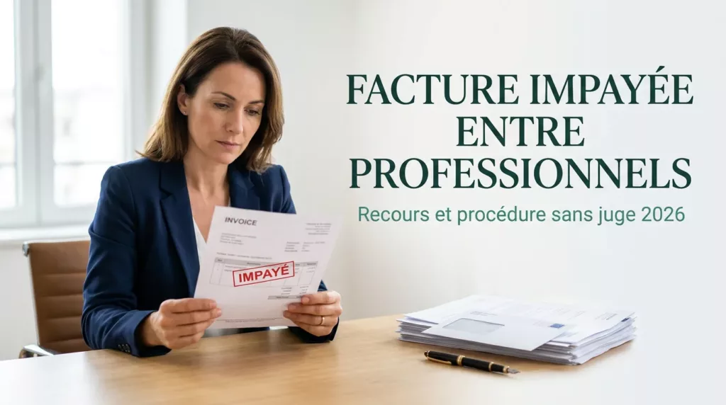 Dirigeante de PME examinant une facture impayée à son bureau