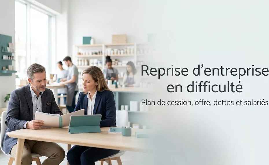 Un repreneur et une avocate examinent un dossier de reprise d'entreprise en difficulté dans un atelier-boutique en activité