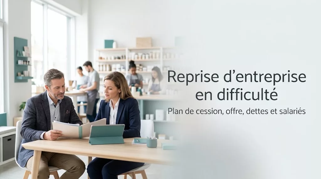 Un repreneur et une avocate examinent un dossier de reprise d'entreprise en difficulté dans un atelier-boutique en activité